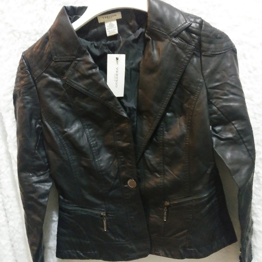 Vertigo Paris Black Faux Leather Moto Biker Jacket VT31313 Womens Size M New